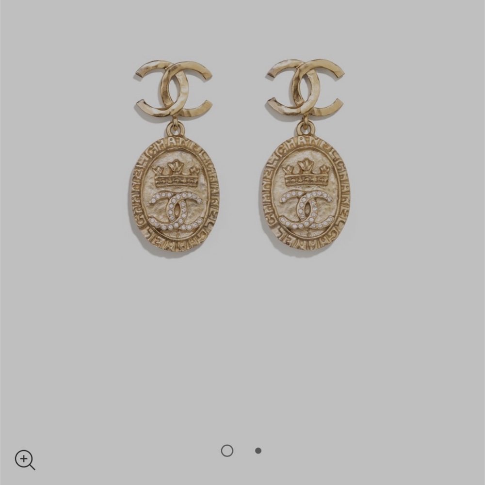 CHANEL Gold Logo Drop Earrings